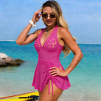 Damen Einteiler Badeanzug mit verstellbarem Wickeldesign und modischem Ausschnitt R&B