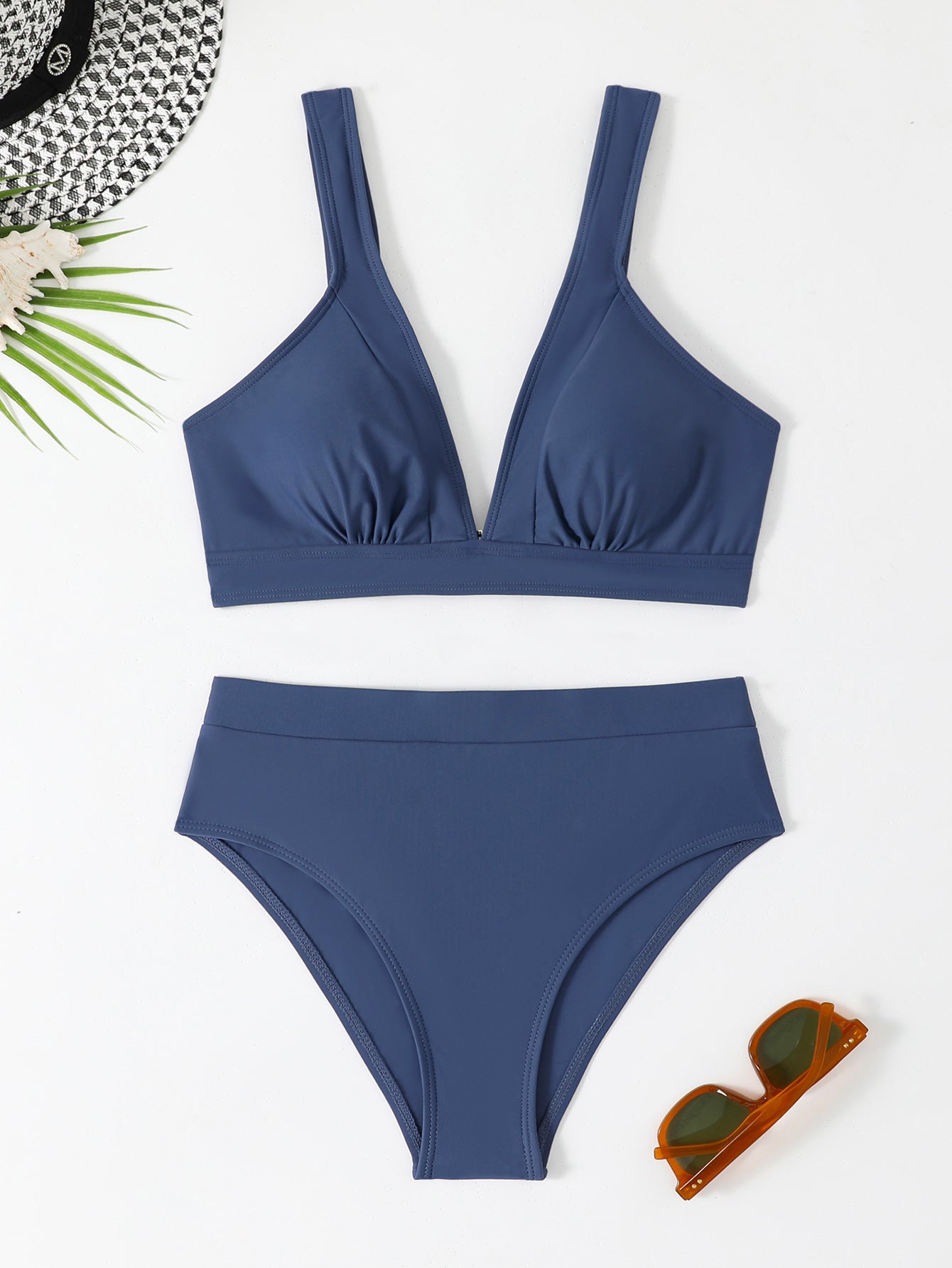 Damen Bikini-Set mit modischem V-Ausschnitt und hochgeschnittenem Höschen R&B