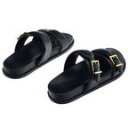Damen modische Sandalen mit doppeltem Riemendesign und goldenen Schnallen R&B