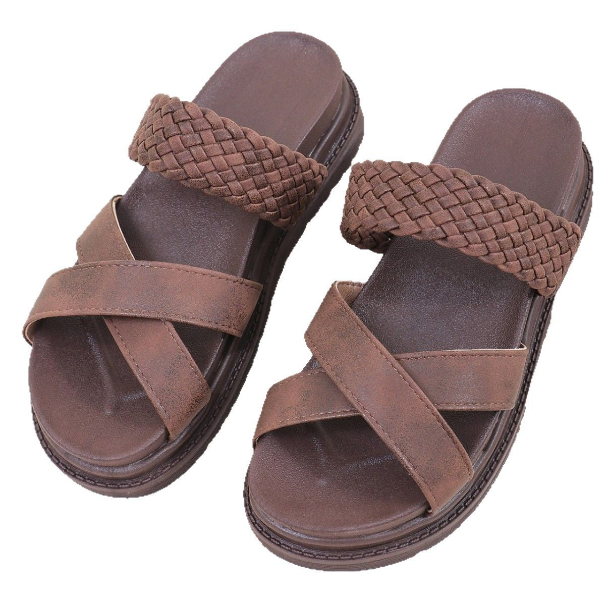 Damen Woven-Badesandalen mit Kreuzriemendesign und rutschfester Sohle R&B