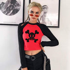 Damen trendiges Raglan-Crop-Top mit Totenkopf-Print R&B