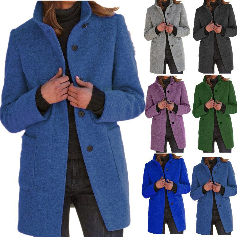 Damen elegante Wolljacke mit praktischen Taschen und Knopfverschluss R&B