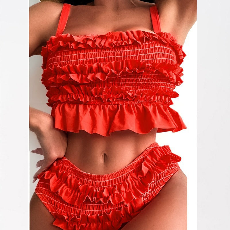Damen Bikinihose mit voluminösen Rüschendetails R&B