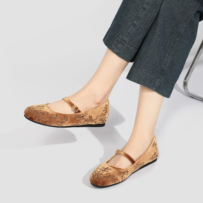 Damen Ballerinas mit dekorativem Blumenmuster und komfortablem Riemendesign R&B