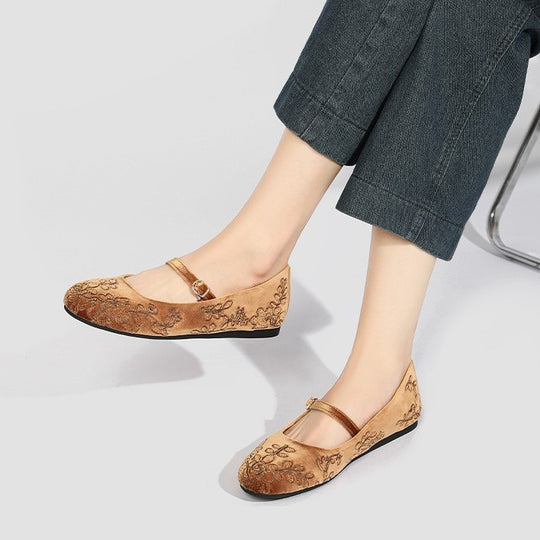 Damen Ballerinas mit dekorativem Blumenmuster und komfortablem Riemendesign R&B