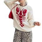 Damen Strickpullover mit Krabbenmotiv und lässigem Schnitt R&B
