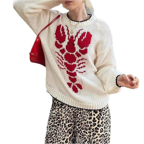 Damen Strickpullover mit Krabbenmotiv und lässigem Schnitt R&B