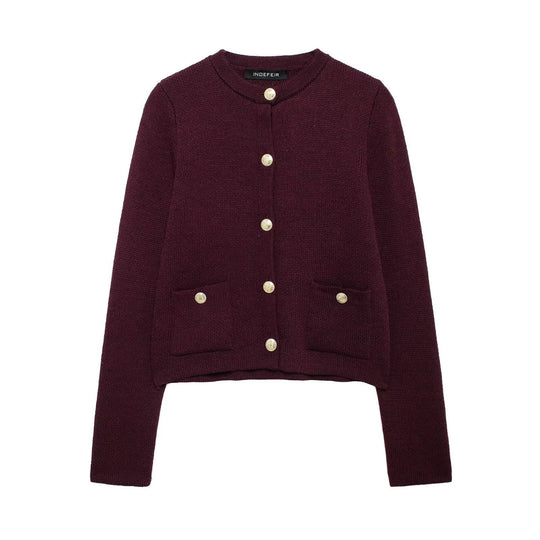 Damen Strickjacke mit schimmernden Knöpfen und Taschen R&B