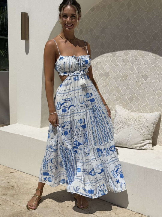Damen Maxikleid mit Cut-Out-Design und verspielten Rüschen R&B