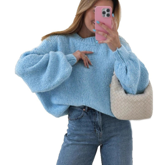 Damen kuscheliger Pullover mit voluminösen Ärmeln und strukturiertem Design R&B