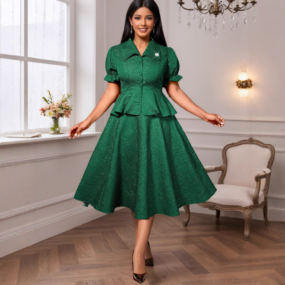 Damen elegantes Kleid mit Vintage-Details und voluminösem Rock R&B
