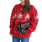 Damen gestrickter Weihnachtspullover mit festlichen Motiven und lässigem Schnitt R&B