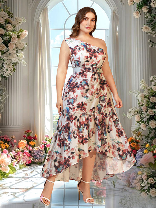Damen A-Linien Maxikleid mit asymmetrischem Saum und floralem Design R&B