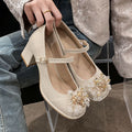 Damen Mary Jane Pumps mit funkelnden Perlen-Applikationen R&B
