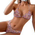 Damen Triangel-Bikini mit floralem Design und hochgeschnittenen Slip