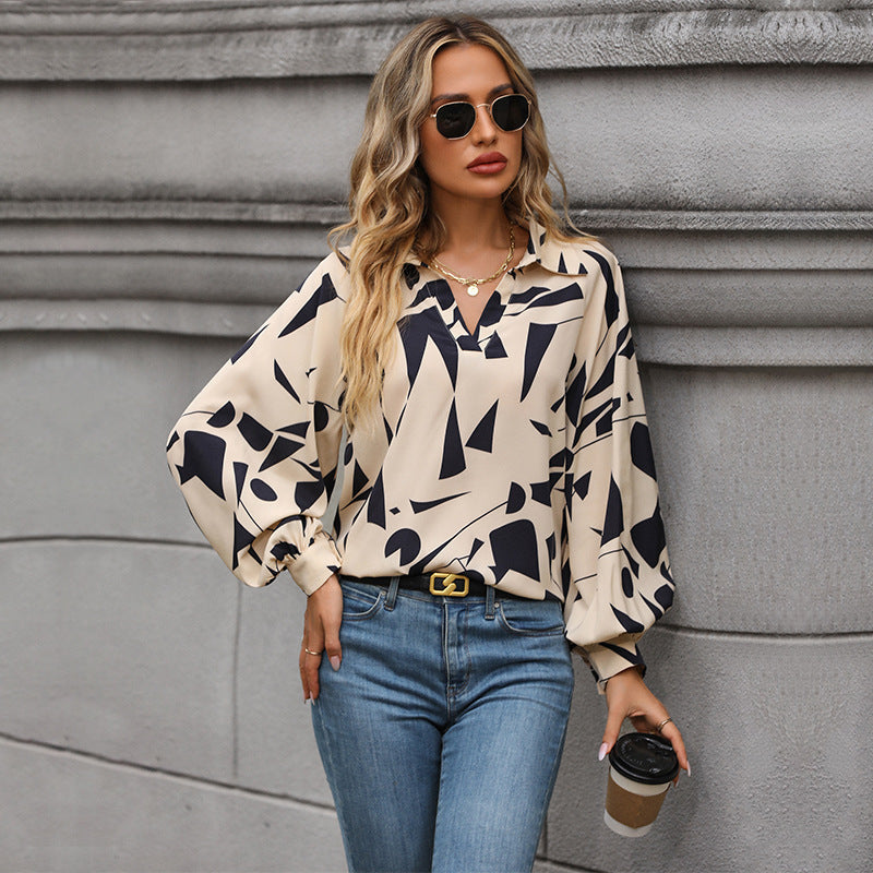 Damen Bluse mit elegantem geometrischen Design und Puffärmeln R&B