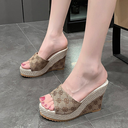 Damen elegante Wedge-Pantoletten aus hochwertiger Textilfaser mit modischem Design R&B