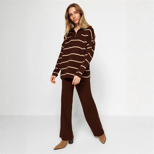 Damen lässiger Strickpullover mit halbem Reißverschluss und weitem Schnitt R&B
