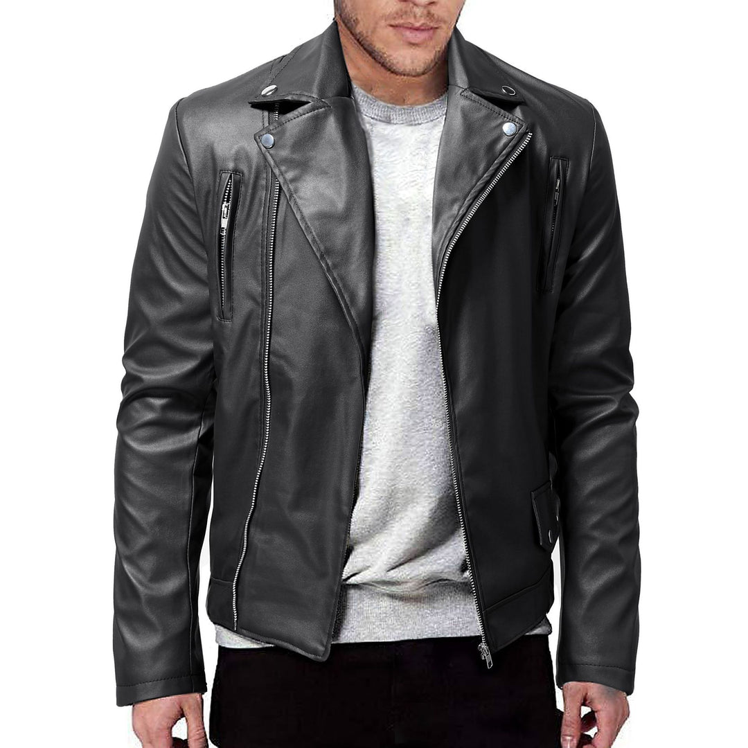 Herren Kunstleder Bikerjacke mit Utility-Taschen