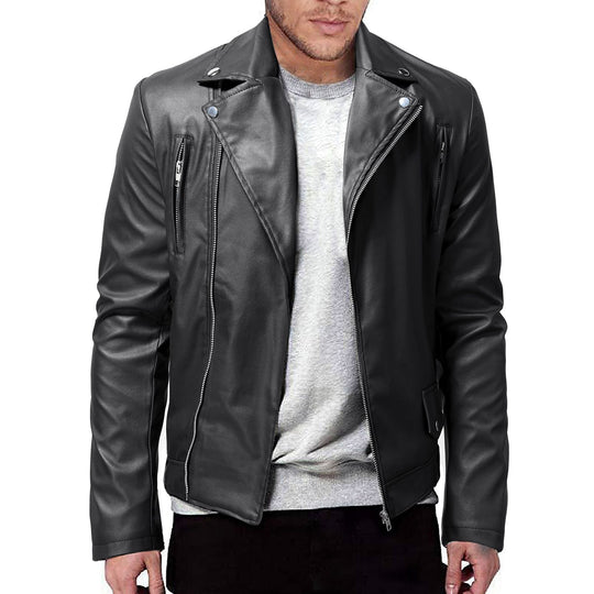 Herren Kunstleder Bikerjacke mit Utility-Taschen