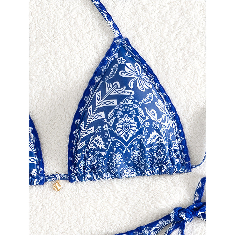 Damen Triangel-Bikini mit verspieltem BindR&Band und eleganter Musterung R&B