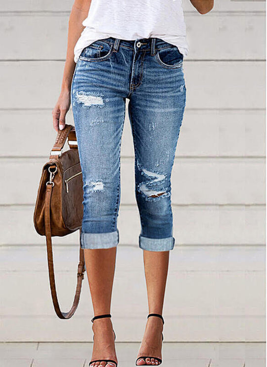 Damen 3/4 Jeans im Used-Look R&B