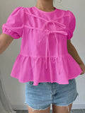 Damen Bluse mit Puffärmeln und verspieltem Rüschendesign