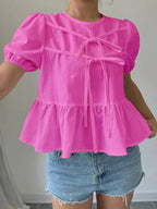 Damen Bluse mit Puffärmeln und verspieltem Rüschendesign