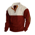 Herren nan Rippenstrickpullover mit Stehkragen Knopfleiste und Leder-Ellbogenpatches R&B