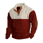 Herren nan Rippenstrickpullover mit Stehkragen Knopfleiste und Leder-Ellbogenpatches R&B