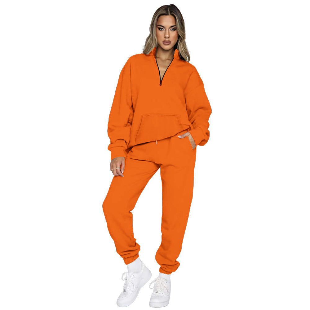 Damen Sportliches Set mit hohem Kragen und Taschen R&B