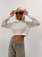 Damen gehäkeltes Crop-Top mit modischer Lochstruktur R&B