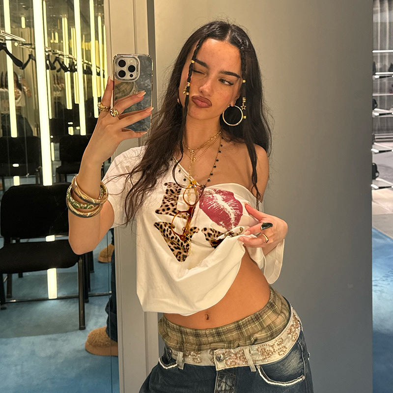 Damen T-Shirt mit tierischem Muster und auffälligem Druck R&B