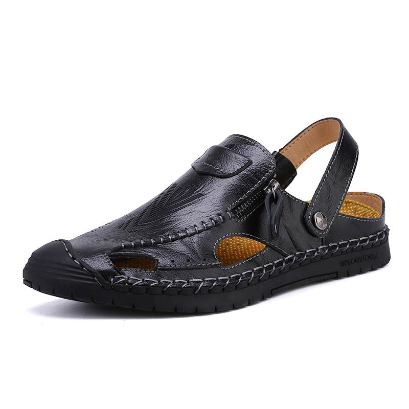 Herren luftige Leder-Sandalen mit verstellbarem Riemen R&B