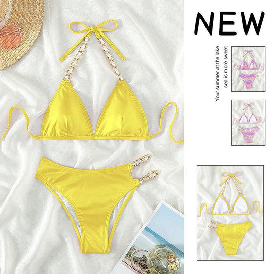Damen Triangel-Bikini mit goldfarbenen Kettenakzenten R&B