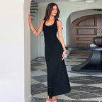 Damen bodenlanges Sommerkleid mit figurbetontem Schnitt und elegantem U-Boot-Ausschnitt EB