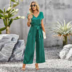 Damen Elegant geschnittener Jumpsuit mit weitem Bein und Taillengürtel R&B