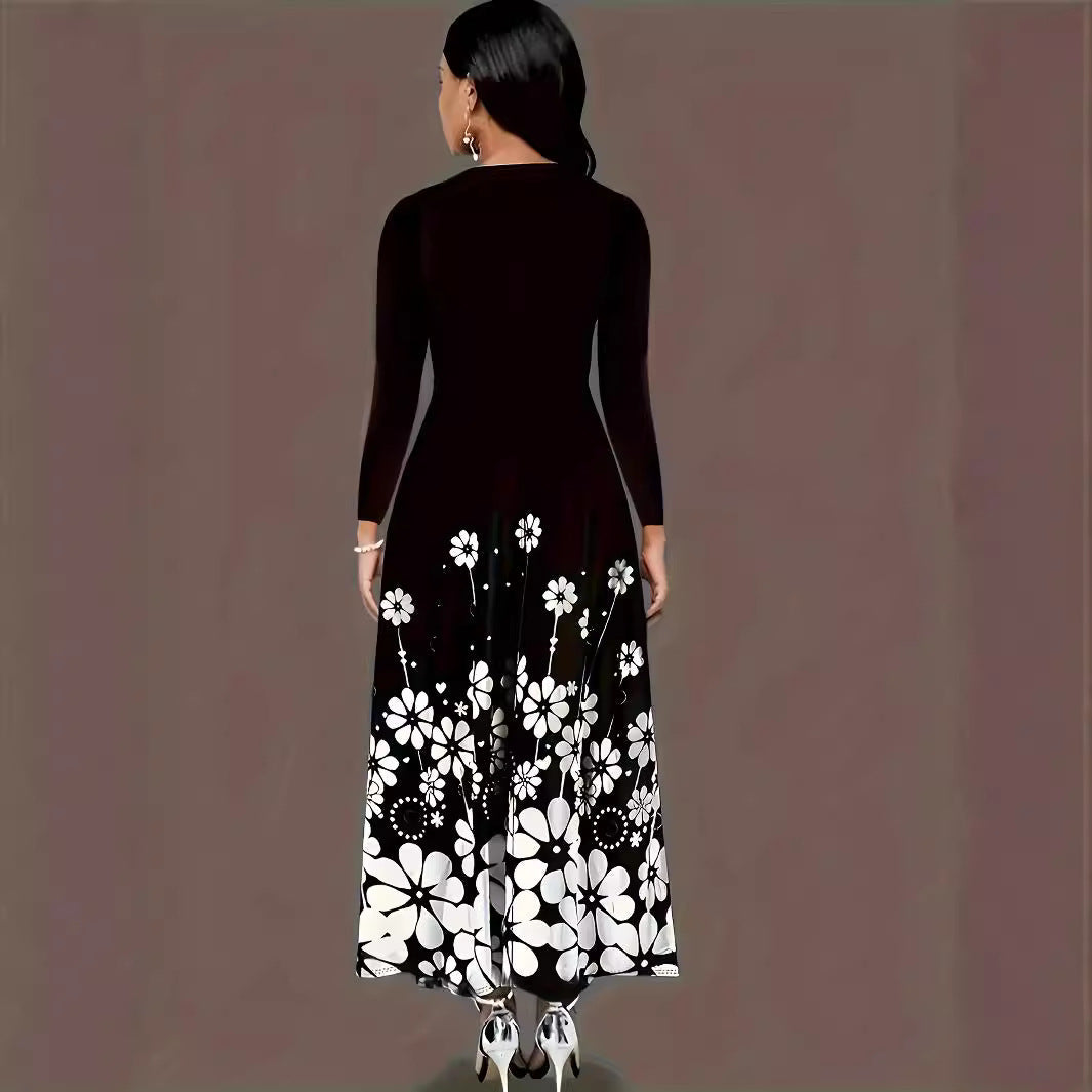 Damen Maxikleid mit floralem Druck und langem Ärmel R&B