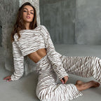 Damen lässiges Crop-Top und Jogginghose Set mit tierischem Muster R&B
