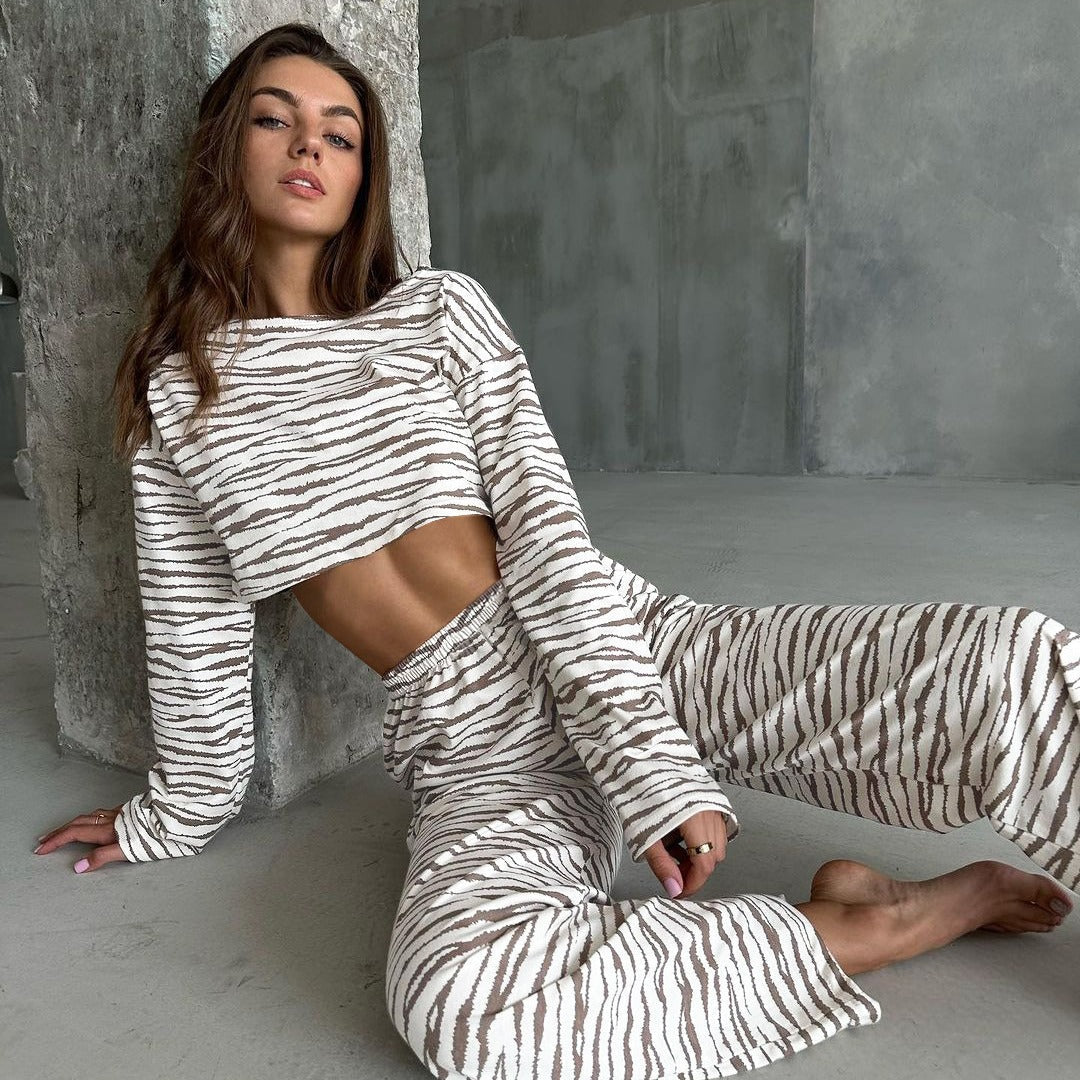 Damen lässiges Crop-Top und Jogginghose Set mit tierischem Muster R&B