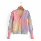 Damen Farbverlauf Strickjacke mit originellem Rippdesign R&B