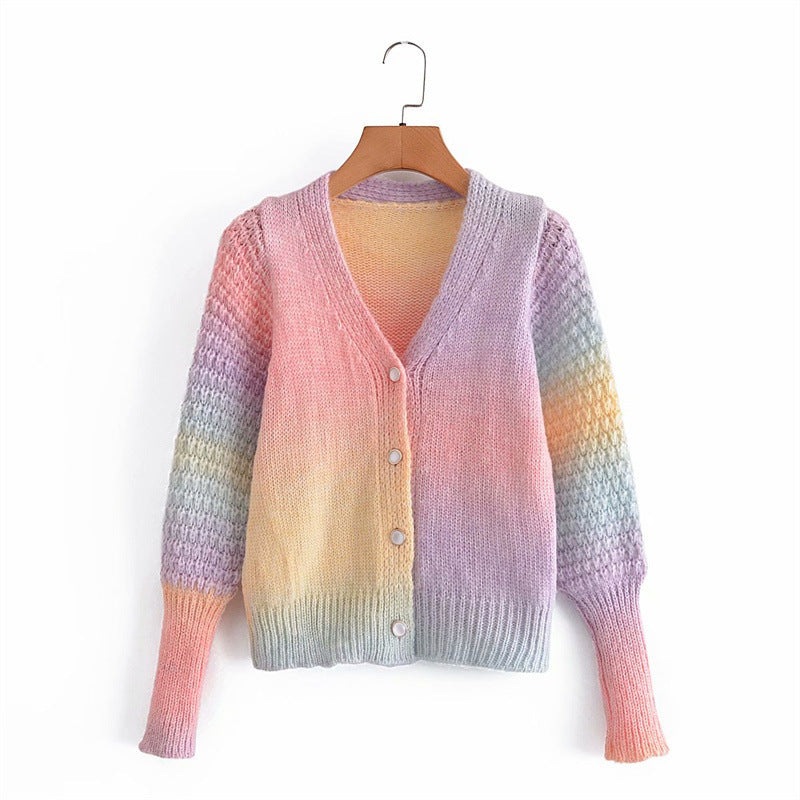 Damen Farbverlauf Strickjacke mit originellem Rippdesign R&B