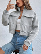 Damen modische Kurzjacke mit praktischen Aufsatztaschen und sportlichem Schnitt R&B