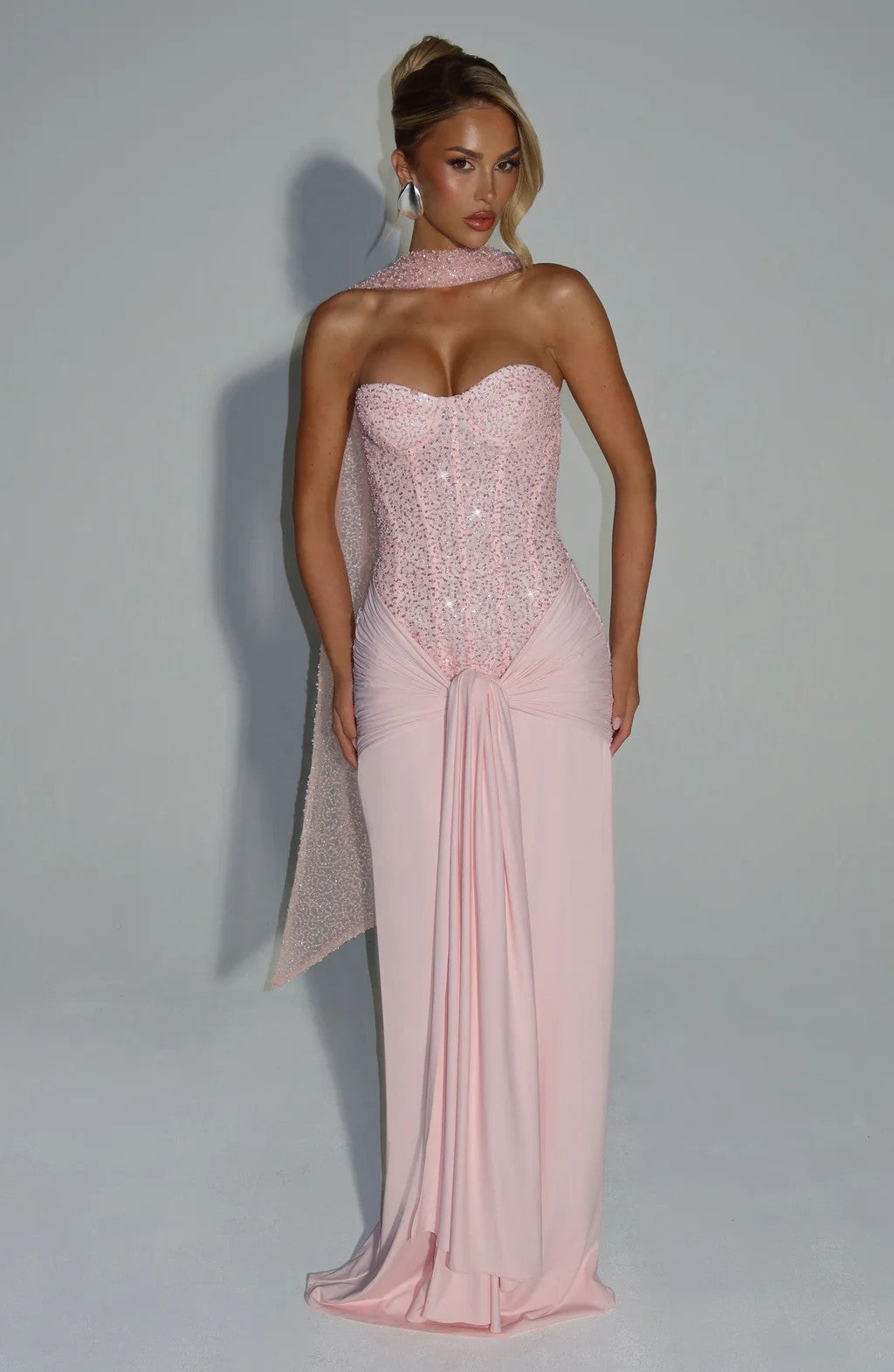 Damen Strapless Glamour- Abendkleid mit drapierter Taille R&B