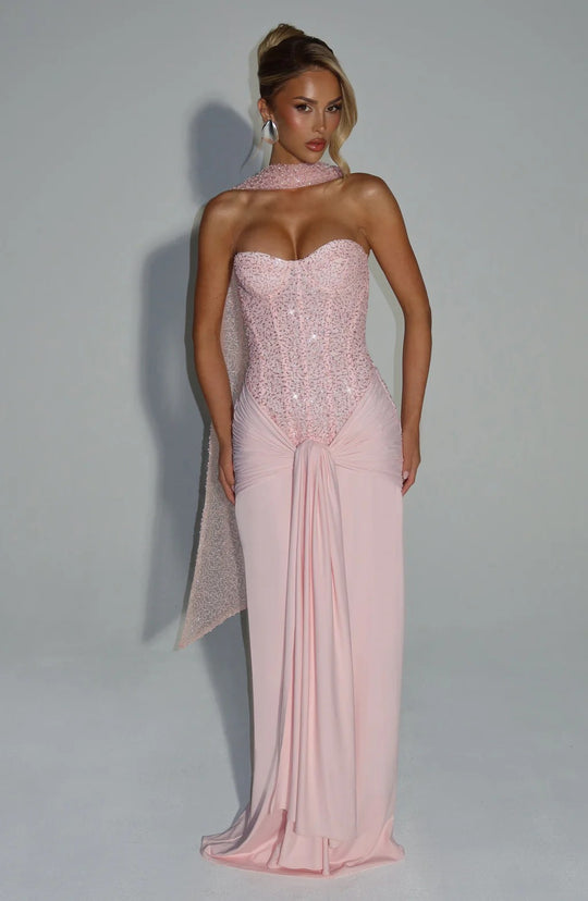 Damen Strapless Glamour- Abendkleid mit drapierter Taille R&B