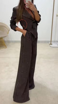 Damen Blazer Damen Set mit weitem Bein