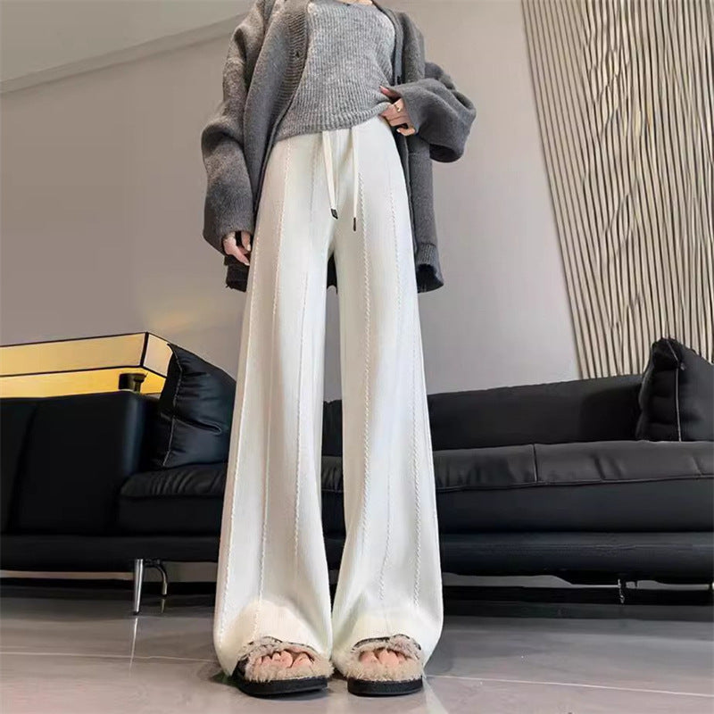 Damen Bequeme, hoch geschnittene Strickhose mit praktischem Bindand