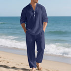 Herren komfortables Homewear-Set mit eleganter Knopfleiste und langen Hosen R&B