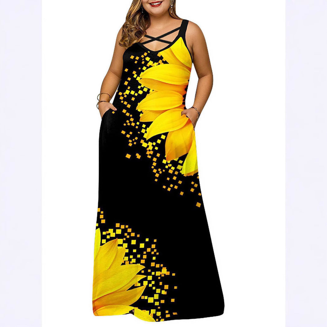 Damen Maxikleid mit stylischem Kreuz-Hals-Ausschnitt R&B