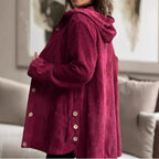 Damen lässige und gemütliche Cordjacke mit Kapuze R&B